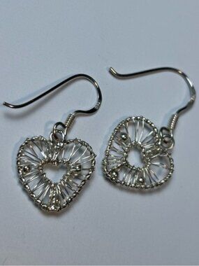 Dainty 925 Sterling Silver Heart Filigree Dangling Earrings, Women’s Earrings